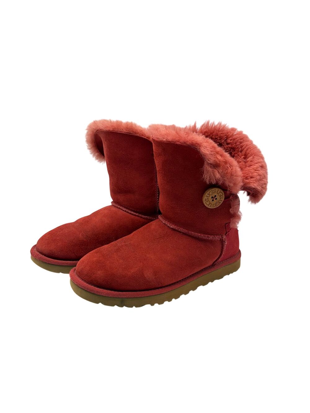 UGG Womens Bailey mini 1 button red short boots. Sheepskin shearling. Size 7